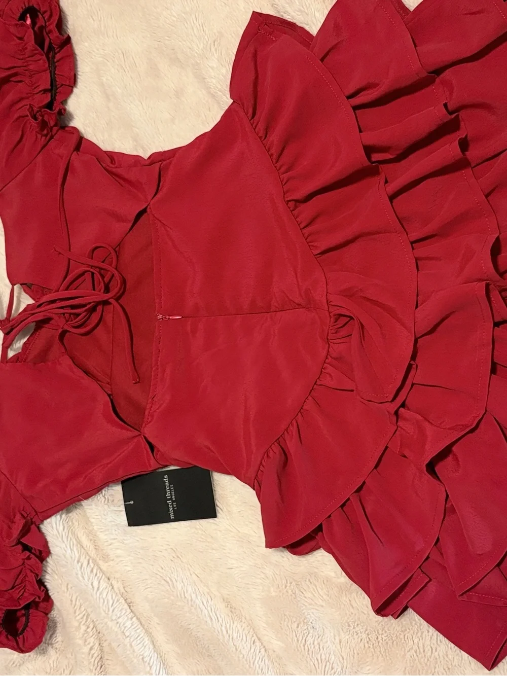 Women’s Red Mini Ruffle Dress - Picture 2 of 3